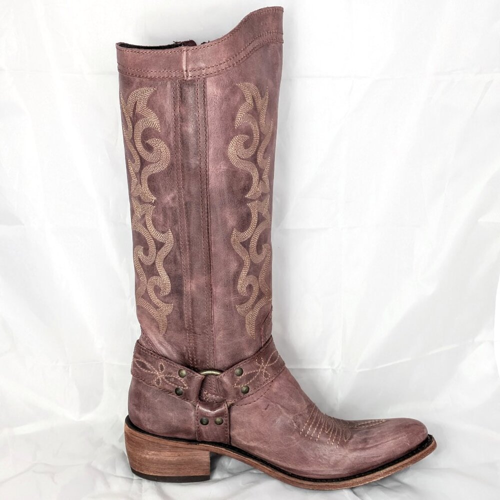 Liberty Black Size 10 1/2 Purple Cowgirl Boots, Harness Boots, Embroidered Boots
